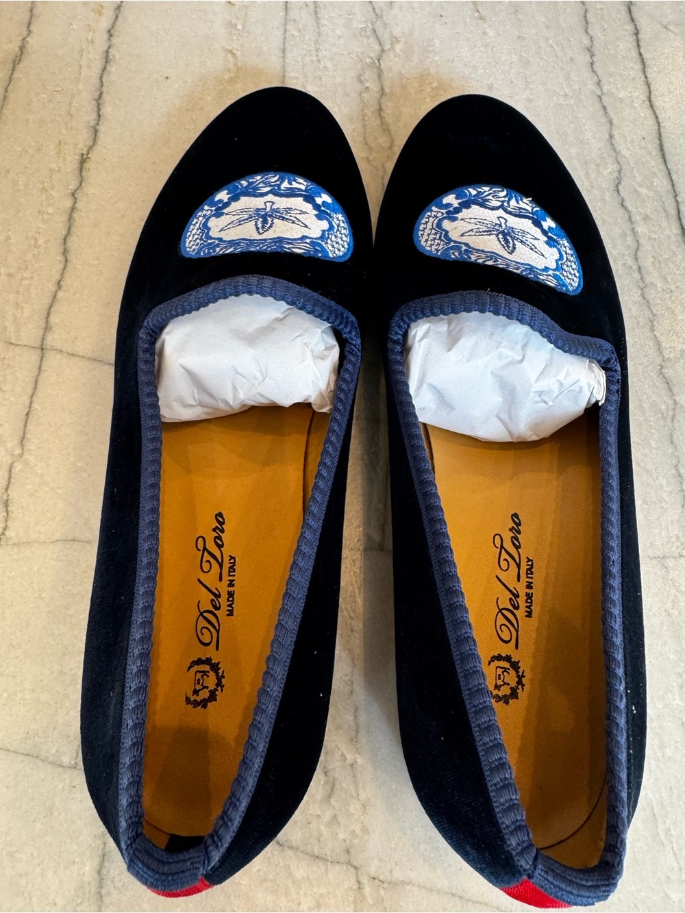 Del Toro Men’s Velvet Loafer - Weed Leaf - Navy - Size US 11 - Picture 3 of 4